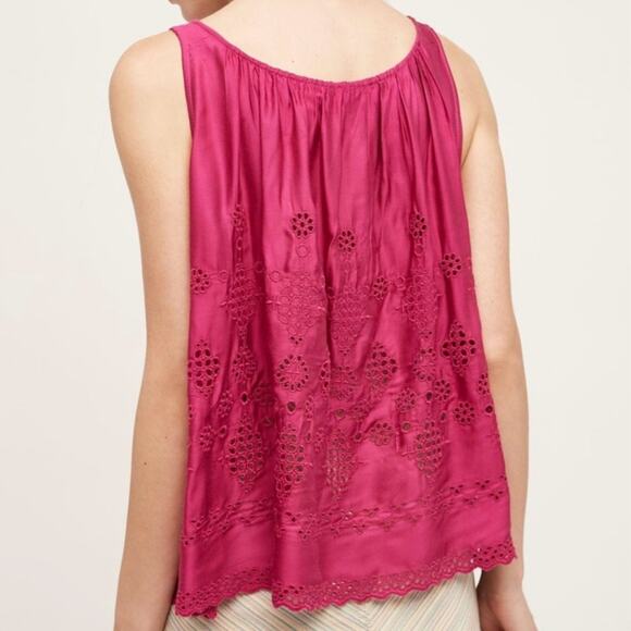 Anthropologie fuchsia pink eyelet lace blouse - Picture 3 of 9